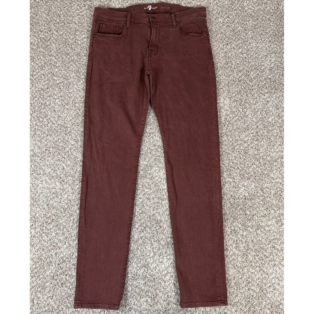7 For All Mankind  Jeans Mens 38‎ Burgundy Paxtyn Skinny Fit Stretch Denim